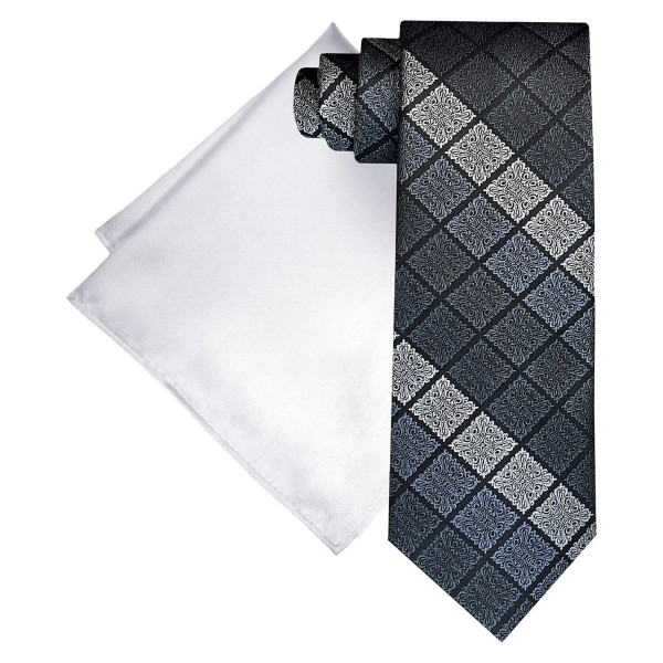 Men's Ornate Block Tie & Solid Pocket Square Set