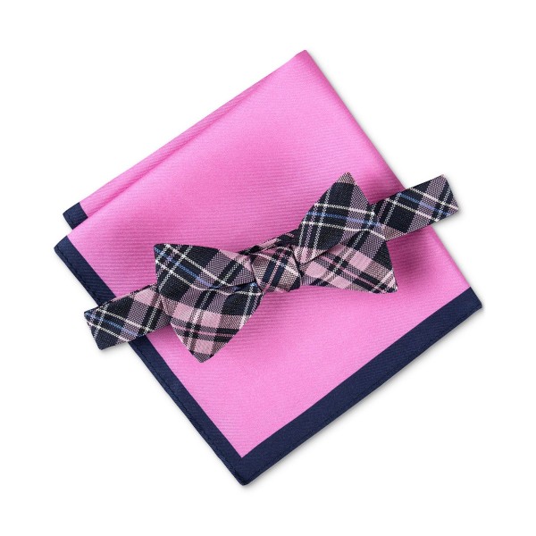 Men's Tartan Plaid Bow Tie & Pocket Square Set